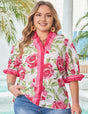 Women Plus Size Floral Print Frilled Detail Blouse | PRUSES - PRUSES