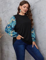 Women Plus Size Floral Print Lantern Sleeve Tee | PRUSES - PRUSES