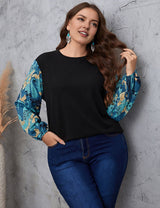 Women Plus Size Floral Print Lantern Sleeve Tee | PRUSES - PRUSES