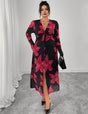 Women Plus Size Floral Print Twist Front V - Neck Maxi Dress - PRUSES