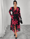 Women Plus Size Floral Print Twist Front V - Neck Maxi Dress - PRUSES
