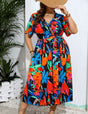 Women Plus Size Floral Print V - Neck Dresses - PRUSES