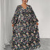 Women Plus Size Floral Print V - Neck High Waist Dress - PRUSES