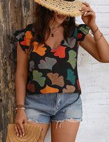 Women Plus Size Floral Printed Flying Sleeves Blouse | PRUSES - PRUSES