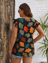 Women Plus Size Floral Printed Flying Sleeves Blouse | PRUSES - PRUSES