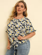 Women Plus Size Floral Printed Tops Ruffles Short Sleeve | PRUSES - PRUSES