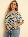 Women Plus Size Floral Printed Tops Ruffles Short Sleeve | PRUSES - PRUSES