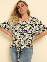 Women Plus Size Floral Printed Tops Ruffles Short Sleeve | PRUSES - PRUSES