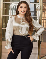 Women Plus Size Flounce Sleeve Band Collar Shirt | PRUSES - PRUSES