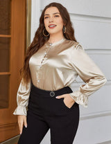 Women Plus Size Flounce Sleeve Band Collar Shirt | PRUSES - PRUSES