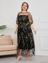 Women Plus Size French Hepburn Style Lace Dress - PRUSES