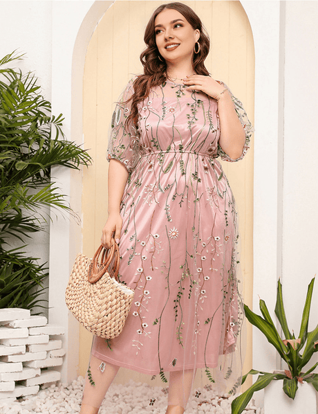 Women Plus Size French Hepburn Style Lace Dress - PRUSES