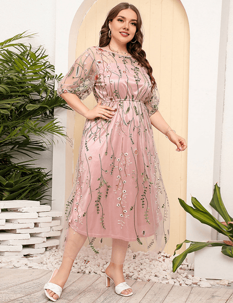 Women Plus Size French Hepburn Style Lace Dress - PRUSES