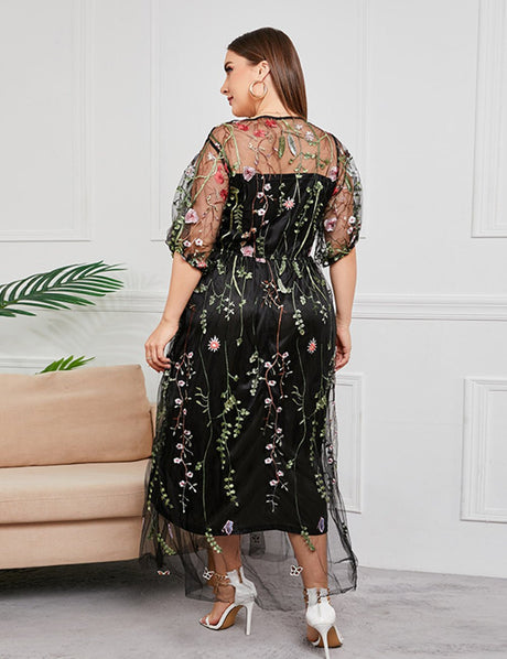 Women Plus Size French Hepburn Style Lace Dress - PRUSES