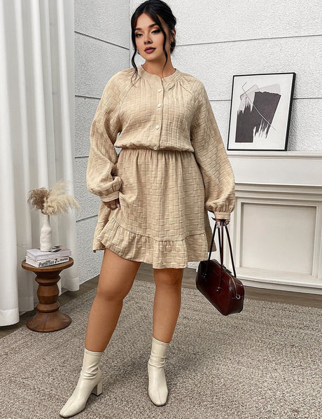 Women Plus Size French Vintage Jacquard Waist Dress - PRUSES