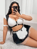 Women Plus Size Frill Trim Maid Costume Set - PRUSES