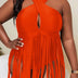 Women Plus Size Fringe Hem Crisscross Halter One Piece Swimsuit - PRUSES