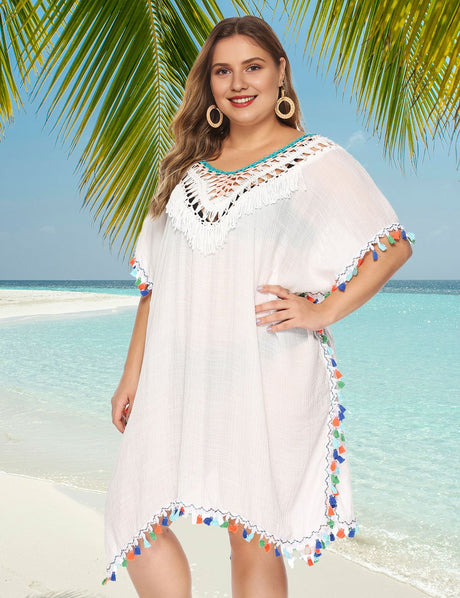 Women Plus Size Fringed Deep V - Neck Cover - Up | PRUSES - PRUSES
