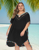 Women Plus Size Fringed Deep V - Neck Cover - Up | PRUSES - PRUSES