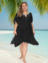 Women Plus Size Fringed Deep V - Neck Cover - Up | PRUSES - PRUSES
