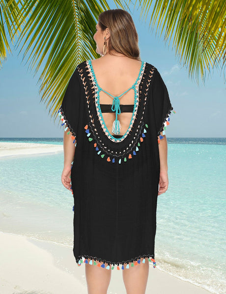 Women Plus Size Fringed Deep V - Neck Cover - Up | PRUSES - PRUSES