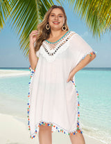 Women Plus Size Fringed Deep V - Neck Cover - Up | PRUSES - PRUSES