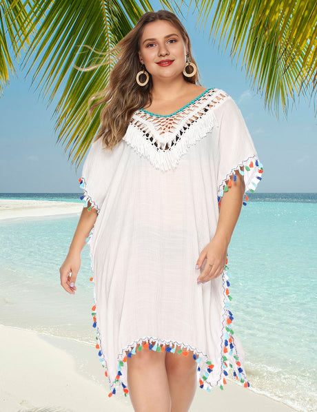 Women Plus Size Fringed Deep V - Neck Cover - Up | PRUSES - PRUSES