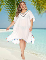 Women Plus Size Fringed Deep V - Neck Cover - Up | PRUSES - PRUSES