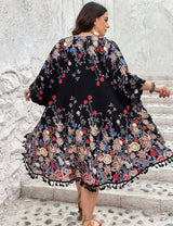 Women Plus Size Fringed Floral Cardigan Beach Cover - Up | PRUSES - PRUSES