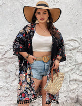 Women Plus Size Fringed Floral Cardigan Beach Cover - Up | PRUSES - PRUSES