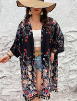 Women Plus Size Fringed Floral Cardigan Beach Cover - Up | PRUSES - PRUSES