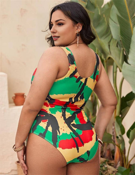 Women Plus Size Front Zip One Piece Swimsuit - PRUSES