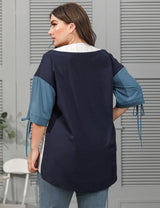 Women Plus Size Geometric Contrast Color Spliced T-shirt | PRUSES - PRUSES