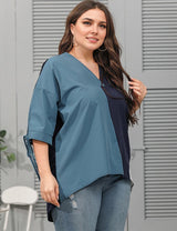 Women Plus Size Geometric Contrast Color Spliced T-shirt | PRUSES - PRUSES