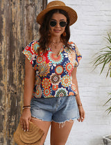 Women Plus Size Geometric Print V - Neck Blouse | PRUSES - PRUSES