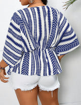 Women Plus Size Geometric Print V Neck Blouse | PRUSES - PRUSES