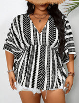 Women Plus Size Geometric Print V Neck Blouse | PRUSES - PRUSES
