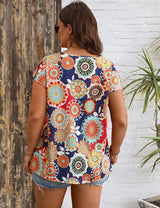 Women Plus Size Geometric Print V - Neck Blouse | PRUSES - PRUSES