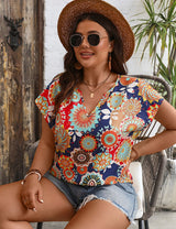 Women Plus Size Geometric Print V - Neck Blouse | PRUSES - PRUSES