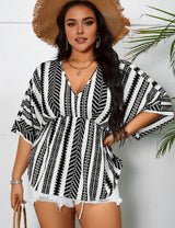 Women Plus Size Geometric Print V Neck Blouse | PRUSES - PRUSES