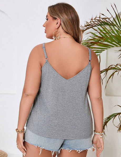 Women Plus Size Gray Keyhole Surplice Tank | PRUSES - PRUSES