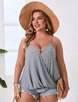 Women Plus Size Gray Keyhole Surplice Tank | PRUSES - PRUSES
