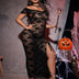 Women Plus Size Halloween Black Lace Sheer Lingerie Dress - PRUSES
