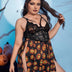 Women Plus Size Halloween Pumpkin Print Chemise with Side Slit - PRUSES