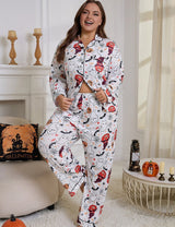 Women Plus Size Halloween Pumpkin Pumpkin Print Pajamas - PRUSES