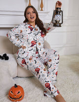 Women Plus Size Halloween Pumpkin Pumpkin Print Pajamas - PRUSES