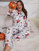 Women Plus Size Halloween Pumpkin Pumpkin Print Pajamas - PRUSES