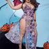 Women Plus Size Halloween Purple Print Mesh Split Lingerie Dress - PRUSES