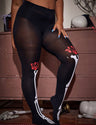 Women Plus Size Halloween Skeleton Rose Print Pantyhose - PRUSES