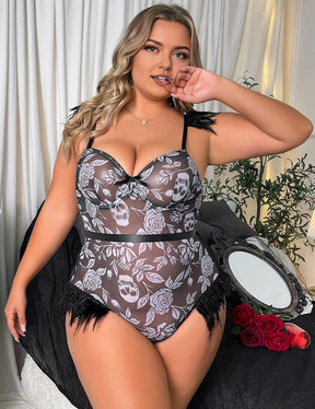 Women Plus Size Halloween Skull Print Teddy - PRUSES